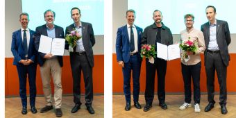 Preisverleihung im Rahmen der Semestereröffnung – links Prof. Dr. Christian Wülfing, rechts Fabian Lorenz und Dr. med. (HU) Ulrich Mederer.
